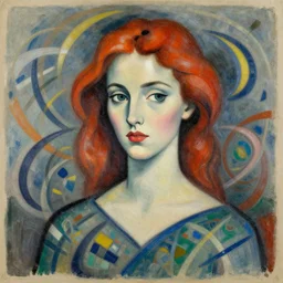 a beautiful woman, auburn hair, highly detailed, by robert delaunay endless rhythm