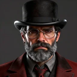 highly detailed portrait of a man with a grey beard wearing a bowler and glasses, determined. red dead redemption art, unreal engine, fantasy art by greg rutkowski