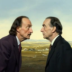 symmetry!! they looked at each other, surreal landscape, serene, peace, very detailed, perfect composition, perfect lighting, 4 k, salvador dali, tim white, artgerm