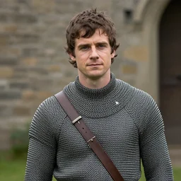 a portrait photo of Michael Cera as a wimpy squire, chainmail