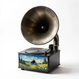 hand-painted victrola, professional product shot, isolated on a pure white background, centered, entire object in frame, sharp focus, soft studio lighting
