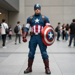 steve buscemi cosplaying as captain america, budget cosplay, dragoncon, full length, full resolution, full frame, 3 5 mm, f / 2. 8