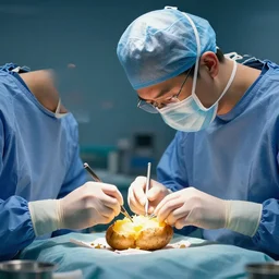 surgeon operating on a baked potato