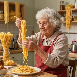 grandma hanging out with tons of spaghetti, hoarder house full of spaghetti - n 9