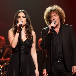 a very high resolution image from a new movie. ligabue singing on a stage with vasco rossi.. 2 4 mm, photorealistic, photography, directed by the wes anderson
