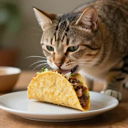 a cat eating a taco