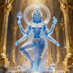 translucent astral guardian, hindu blue goddess, golden hyperspace palace, wadim kashin, artgerm, xf iq 4, f / 1. 4, iso 2 0 0, 1 / 1 6 0 s, 8 k, raw, featured in artstation, octane render, cinematic, elegant, intricate, 8 k