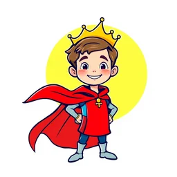 stylized vector shape art of a 1 2 year old prince with a red cape smiling
