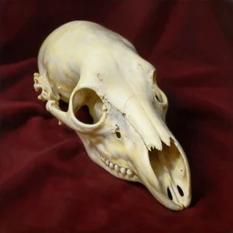 Classical Painting of Nessie Skull on a dark red cloth with light