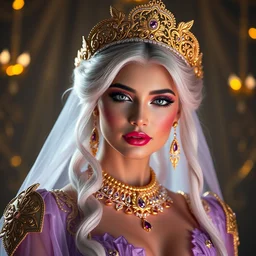 portrait full body pov of kylie jenner as a princess of amethyst, glowing, ornate and intricate gold jewelry, jaw dropping beauty, glowing background lighting, gold accent lighting, hyper detailed, fairy tale, 4 k octane render