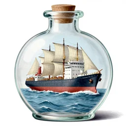 a ship in a bottle, encyclopedia-style illustration