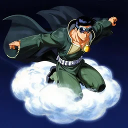solid snake, flying on a nimbus cloud, Trending on Artstation, Hiroaki Tsutsumi style