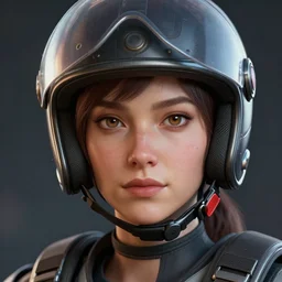 a close up of a woman wearing a helmet, a character portrait by jeremy geddes, cgsociety, antipodeans, daz 3 d, reimagined by industrial light and magic, artstation hd