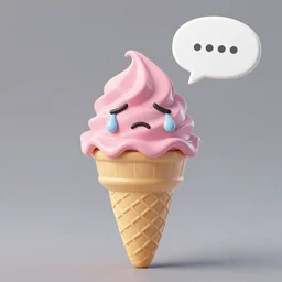photo of a depressed pink ice cream cone crying with a speech bubble over its head saying 'eat me, daddy'.