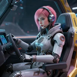 cyberpunk space pilot wired into her cockpit, artstation octane 0.0000006