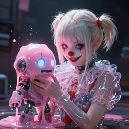 cyberpunk clown girl melt a robot made of pink slime, cartoon, transparent, behance hd artstation by jesper ejsing by rhads, makoto shinkai and lois van baarle, ilya kuvshinov, ossdraws