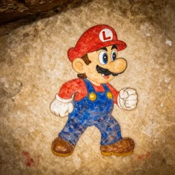 ancient cave painting of waluigi
