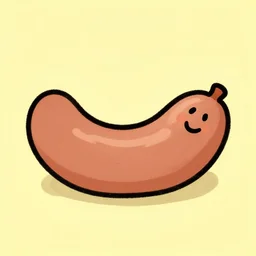 a drawing of a sausage outline with a smiley face, yellow background