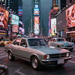opel diplomat and vintage cars in times square grand theft auto, photorealistic hyperdetailed 3 d matte painting, hyperrealistic, cinematic, unrealengine octane render, silent hill,