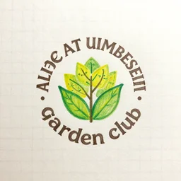 stylish logo for an allotment garden club | colors green, yellow, brown | concept drawing in pencil on graph paper
