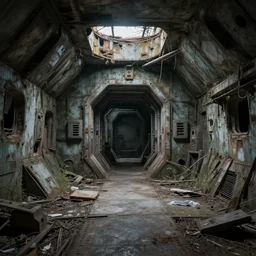Inside of a derelict and abandoned futuristic bunker.High quality , highly detailed, 4k ,