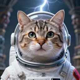 head and shoulders masterpiece portrait of a cute adorable cat wearing a spacesuit, surreal background, digital art by gaston bussiere and j. c. leyendecker, 8 k, cgsociety, high detail, ethereal, dramatic lightning, rim light, hyperrealistic, photorealistic, octante render, elegant, cinematic, high textures, hyper sharp, 8 k, insanely detailed and intricate, graphic design, cinematic atmosphere, hypermaximalist, hyper realistic, super detailed, 4 k hdr hyper realistic