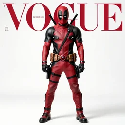 deadpool. studio photo in the 7 0's. vogue magazine cover with text. highly detailed