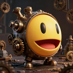 photograph of steampunk pacman, steam, gears, product photo, high detail