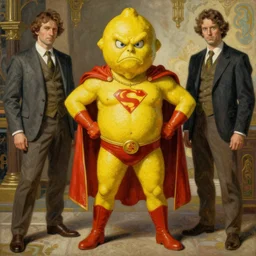 renaissance grotesque full body portrait painting of old angry lemon as superhero 2 0 7 7, superior, character redesign by lee bermejo and greg rutkowski and alphonse mucha