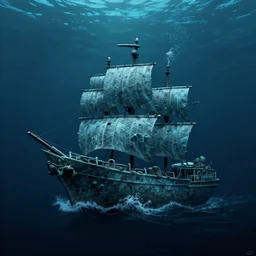 sea monster shape like a ship in the deep dark sea, thalassophobia, realistic