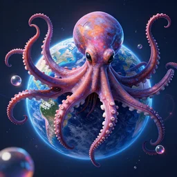 photo of the planet earth surrounded of big and long tentacles being consumed by a massive chtulu mandelbulb schpongle octopus bioshock xenomorph, vibrance color scheme, by wlop by jungyeonmin and james jean jhonseru jsezz artstation and greg rutkowski, biomechanical, lens orbs, global illumination, architectural, volumetric lighting, fine details, japandi, hyperrealist, micro details, blender, vray