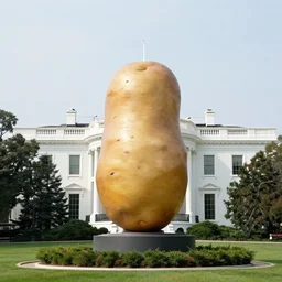 A towering statue of a potato on the white house lawn.
