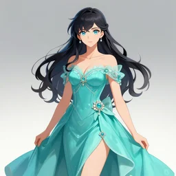 anime girl wearing an elegant turquoise dress, digital portrait by artgerm, artwork by karol bak and huifeng huang, artstation
