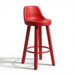 ruby red bar stool, stylized 3d render, isolated on a pure white background, centered, entire object in frame, sharp focus, soft studio lighting