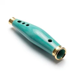 turquoise ocarina, commercial catalog photo, isolated on a pure white background, centered, entire object in frame, sharp focus, soft studio lighting