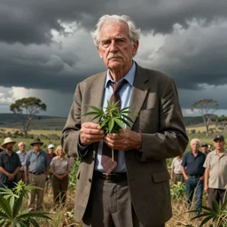overprotective old australian politicians guard cannabis from the population, detailed caricature cartoon