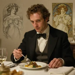 john spencer eating dinner, character sheet, character design, contrast, deep focus, turnaround, highly detailed, dramatic lighting, digital painting, artstation, concept art, matte, sharp focus, illustration, elegant, art by artgerm and greg f and alphonse mucha.