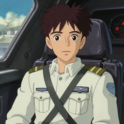 Character portrait of a starship pilot sitting in his cockpit, defined facial features, highly detailed, artstation, official artbook, official Kyoto Animation and Studio Ghibli anime screenshot, by Ilya Kuvshinov and Alphonse Mucha