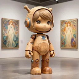 octane render ultra photorealistic hyper detailed, a very very cute wooden mystical statue robot of the taylor swift, solarpunk trending on cgsociety, in a contemporary art gallery in neo tokyo artwork by alphonse mucha