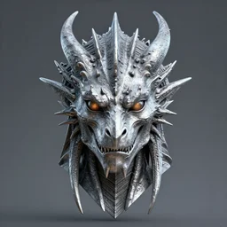 face of paarthanax, silver dragon from skyrim, symmetrical, 3 d render by beksinski and alex horley, punk design