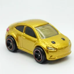 3 5 mm photo of metallic yellow car like pacman form, hot wheels model with an arcade store as background, epic cinematic, epic lighting