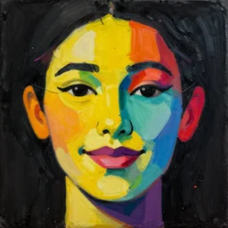 negative space, black background, highly colorful, minimal, simplistic, amazing simple composition, beautiful abstract contemporary oil painting, gertrude abercrombie, minimalistic graffiti masterpiece, minimalism, trending on artstation, ink splatters, pen lines, incredible detail, creative, positive energy, happy, unique, face, artgerm