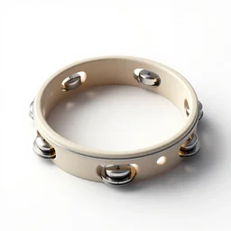 minimalist tambourine, stylized 3d render, isolated on a pure white background, centered, entire object in frame, sharp focus, soft studio lighting