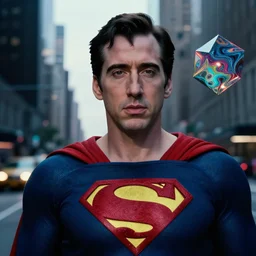 portrait of nicolas cage as superman, beautiful portrait, photography by amy leibowitz and filip fedorov, urban city photography, close up portrait, cinematic still, film still, magic hour, dark mood, cold colors, 8 k gigapixel, kodak pro max 4 0 0, sony, kodak, long exposure, art noveau painting, neobrutalism, 3 d octahedrons, liquid marble fluid painting, neon glow