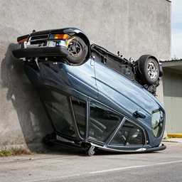 a saab 9 0 0 car upside down