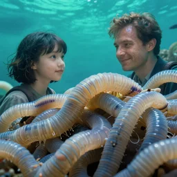 high quality macro photo mecha gelatinous worms! gorgeous highly detailed hannah yata elson peter cinematic turquoise lighting high quality low angle hd 8k sharp shallow depth of field