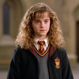 film still Milly Bobby Brown as Hermione Granger wearing hogwarts uniform in Harry Potter movie