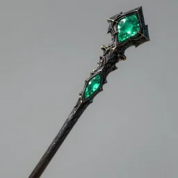 fantasy dark magic staff with shiny emerald in the middle, high detail, digital art, beautiful , concept art,fantasy art, 4k