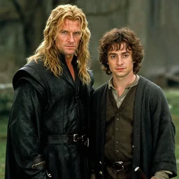 Film still of Alan Rickman as Aragorn and Daniel Radcliffe as Frodo in the movie Lord of the Rings