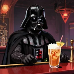 Darth Vader drinking at the bar with The Justice league